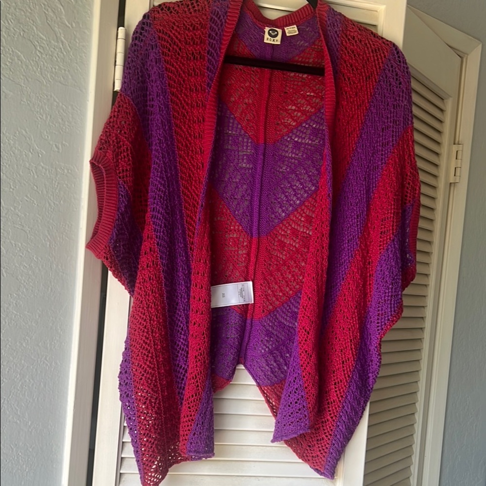 Roxy Purple and Red Oversized Poncho Sweater
